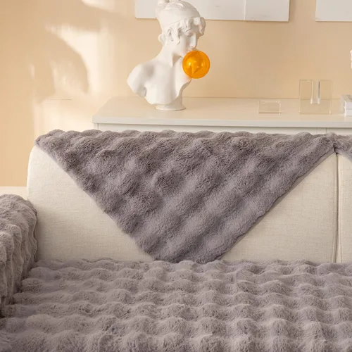 Miniatura 7 de LiveGo Funda de cojín antideslizante para sofá de felpa gruesa de conejo 2023, funda de almohada de piel sintética súper suave, fundas de cojín Gris