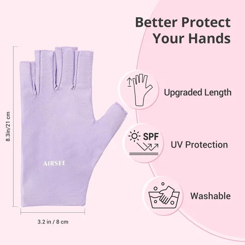 Miniatura 5 de Guantes UV AIRSEE para lámpara de uñas, guantes profesionales de protección UV UPF50+ para manicuras y arte de uñas, guantes sin dedos que protegen