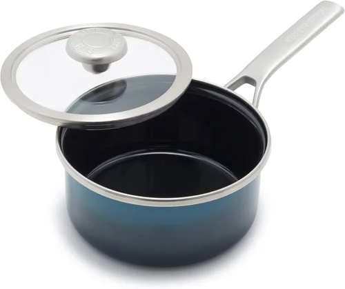 Miniatura 27 de Merten & Storck Utensilios de cocina esmaltados con núcleo de acero hecho a mano europea, sartén de 3 cuartos de galón con tapa, inducción, sin PFAS