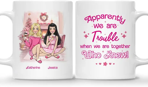 Gossby Taza de café de Navidad personalizada para amigas, regalo de amistad de Navidad personalizado para 2 mejores amigos con diseño, nombre, taza