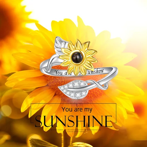 Miniatura 4 de DAOCHONG Anillo de girasol de plata de ley con la frase "You are my sunshine", anillo de piedra con texto en inglés "I Love You", anillo giratorio