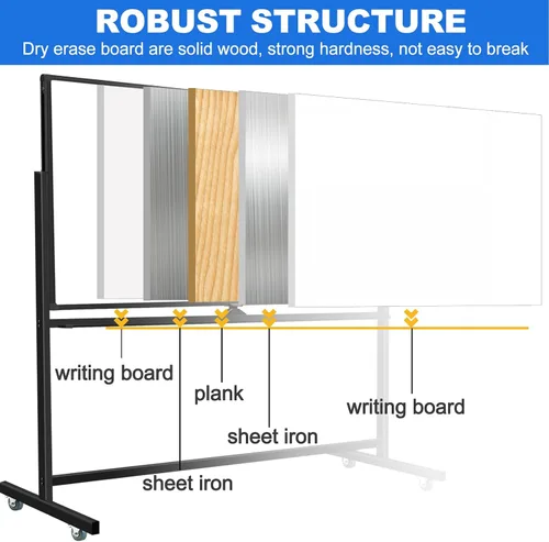 Miniatura 3 de Max-officoo Pizarra Blanca Grande de Borrado en Seco con Soporte Rodante 72"x48" Pizarra Blanca Magnética Móvil de Doble Cara sobre Ruedas, Incluye