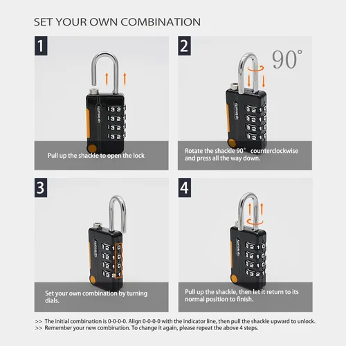 Miniatura 5 de Candado de combinación para casillero, cerradura de gimnasio con código, candado de combinación pequeña para equipaje, candado combinado para Negro