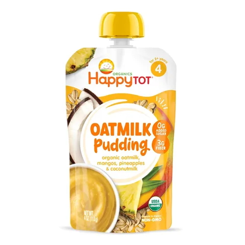Miniatura 8 de HAPPYTOT Organics Pudín de leche de avena, sin lácteos, aperitivo para niños pequeños etapa 4, leche de avena, plátanos y arándanos, bolsa de 4