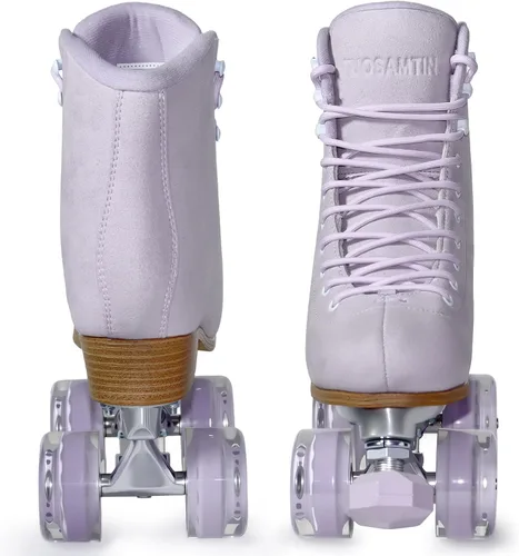 Miniatura 4 de Patines de ruedas para mujer o hombre con topes de goma ajustables en altura, patines retro de gamuza cuádruples para exteriores e interiores Púrpura