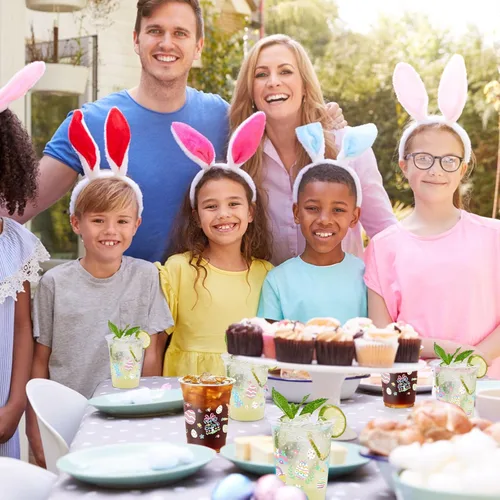 Miniatura 6 de 100 vasos de plástico con diseño de conejo de Pascua, vasos desechables transparentes de 12 onzas para Pascua, primavera, fiestas de cumpleaños