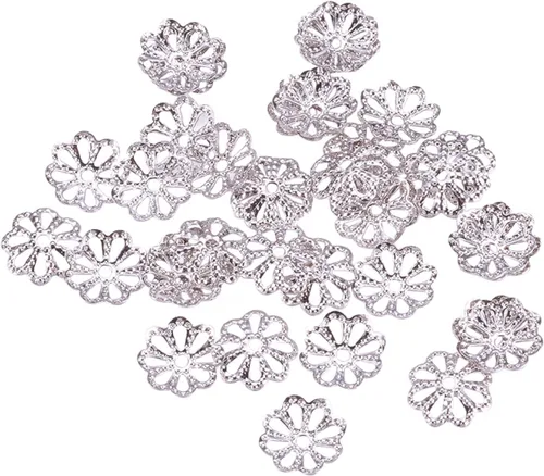 Miniatura 8 de 20 tapas de flores huecas de latón con cuentas de oro rosa de 0.315 pulgadas (0.315 in), espaciador de cuentas sueltas para pendientes, pulseras