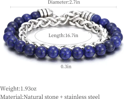 Miniatura 6 de CUSTZ Pulsera de cuentas naturales pulsera de acero inoxidable multicapa para hombres js000076