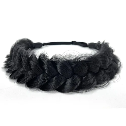 Miniatura 30 de Diadema trenzada sintética clásica de cabello con hebras anchas para boda, trenzas esponjosas desordenadas, banda para peluca, accesorio de belleza