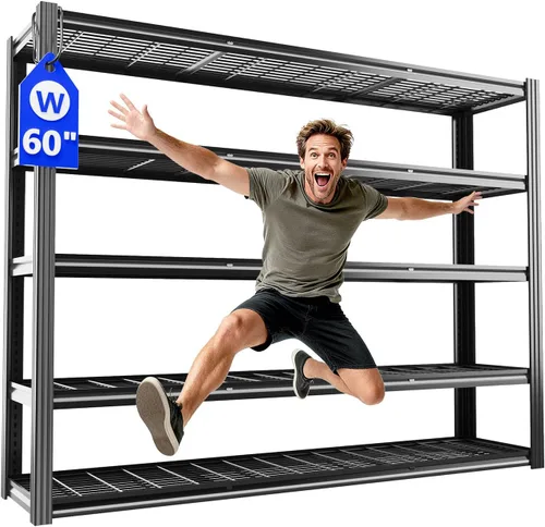 Estantería de garaje de 60" de ancho x 72" de alto x 24" de profundidad, estantes de metal ajustables de 5 niveles resistentes, unidad de estante