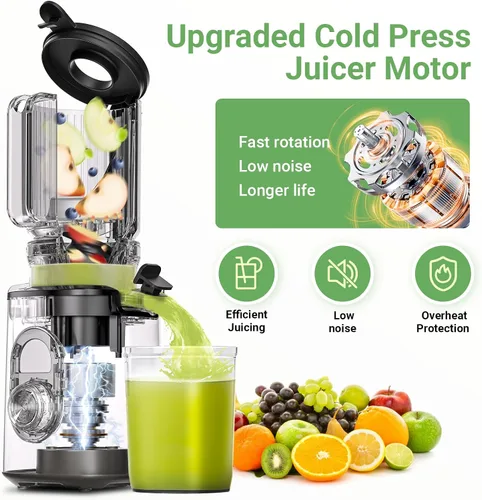 Miniatura 7 de AAOBOSI Exprimidor de prensa en frío, 4.35 pulgadas de conducto de alimentación grande, máquina exprimidora (actualización) Extractor de jugo lento