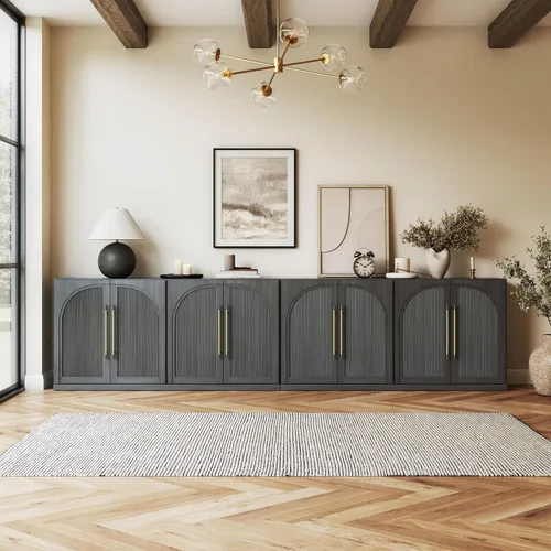 Miniatura 33 de BELLEZE Aparador Modular Acanalado Buffet con Almacenamiento, Mesa Consola Moderna de Mediados de Siglo con Puertas Arqueadas Simétricas, Elegante