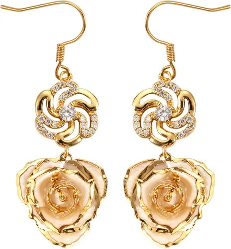 Miniatura 18 de Aretes de rosa chapados en oro para mujer, aretes de rosa de moda, el mejor regalo para esposa, madre en el día de San Valentín, aniversario