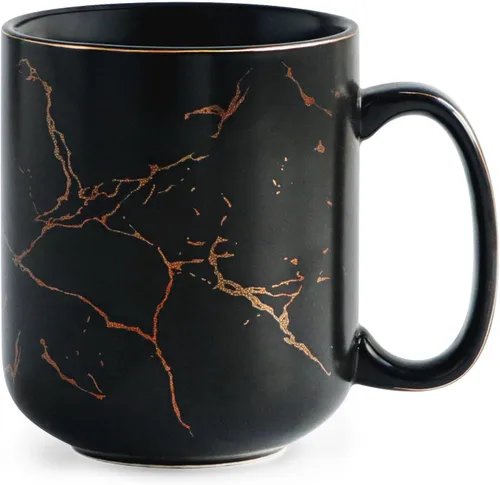 harebe Taza de Café de Cerámica Extra Grande de Mármol Negro Dorado de 22 OZ, Tazas de Latte Altas Extragrandes, Taza Gigante Grande para Hombres