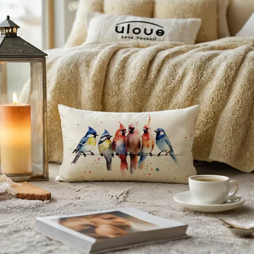 Miniatura 2 de ULOVE LOVE YOURSELF Fundas de almohada decorativas con diseño de pájaros en acuarela, bonitos pájaros, funda de cojín para descansar en alambre