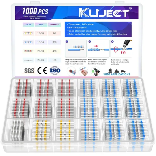 Miniatura 14 de Kuject 200 PCS Conectores Termorretráctiles de Sellado de Soldadura a Tope, Kit de Conectores de Cable Impermeables Terminales Eléctricos, Conector
