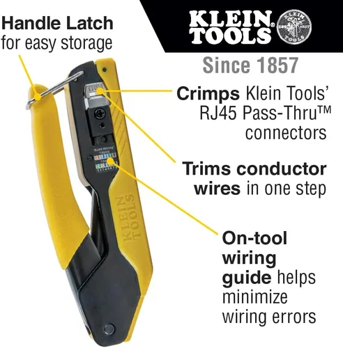 Miniatura 3 de Klein Tools VDV026-813 Kit de Probador y Crimpadora de Cable Ethernet RJ45, Tecnología Pass-Thru, Incluye Conectores para Aplicaciones de Datos