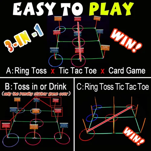 Miniatura 2 de Juego para exteriores 3 en 1 de 18.2 pulgadas para adultos y familia, juegos de campamento, 5 anillos azules y 5 anillos rojos