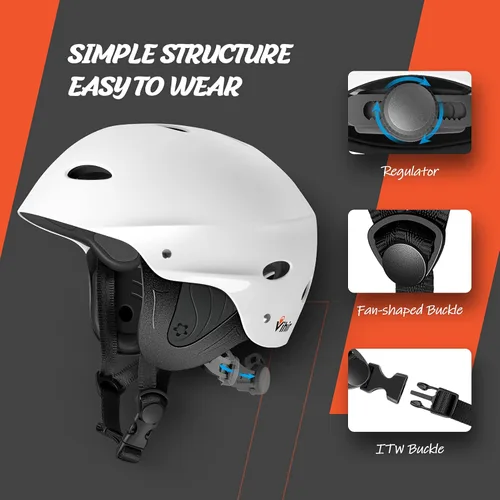 Miniatura 2 de Vihir Casco ajustable para deportes acuáticos para adultos con orejas, perfecto para kayak, navegación, surf Blanco brillante