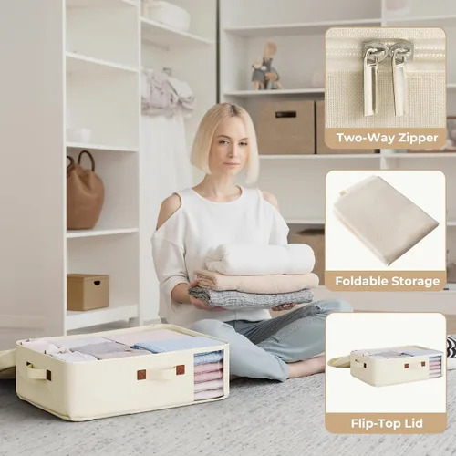Miniatura 4 de GRANNY SAYS Paquete de 4 bolsas de almacenamiento de ropa, contenedores de almacenamiento plegables, organizadores de armario de 35L para almohadas