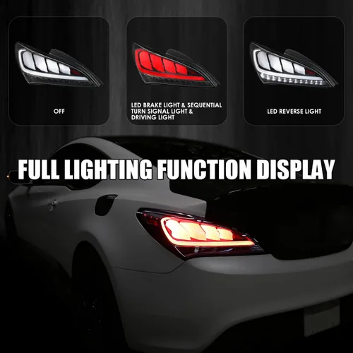 Miniatura 2 de Spec-D Tuning Negro carcasa transparente lente secuencial LED luces traseras para Hyundai Genesis Coupe 2Dr 2010-2016 Conjunto de luces traseras