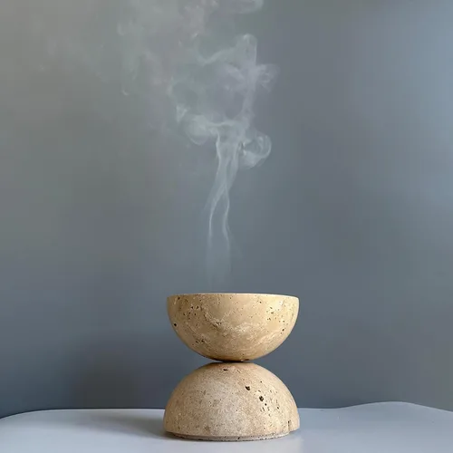Miniatura 3 de 9 agujeros hecho a mano de mármol natural redondo quemador de incienso soporte para meditación, decoración de habitación/cocina/cafetería
