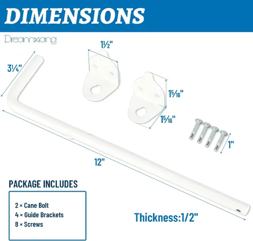 Miniatura 2 de Perno de caña de alta resistencia de 12 pulgadas, para barra de caída, cercas de metal de PVC, puertas dobles, acero sólido blanco, 1 paquete