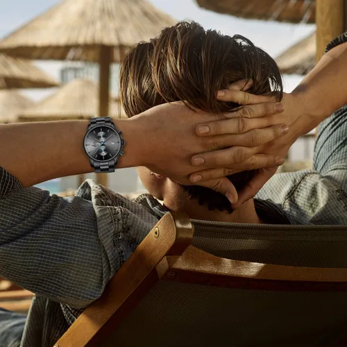 Miniatura 7 de Golden Hour Fashion Business Relojes para hombre con cronógrafo, a prueba de agua, de acero inoxidable, reloj de cuarzo con fecha automática