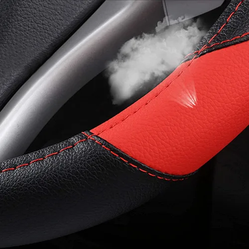Miniatura 5 de Funda de cuero para volante de automóvil, protector antideslizante para volante de auto, cuero de microfibra transpirable, ajuste universal