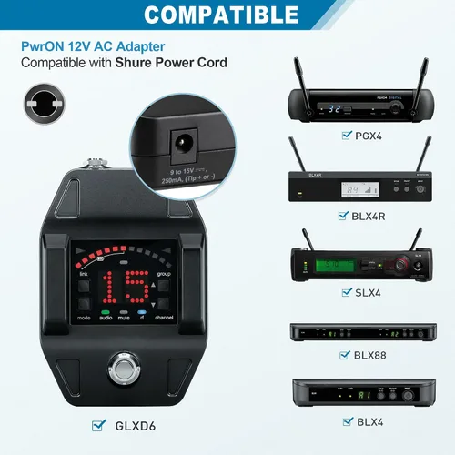 Miniatura 3 de Adaptador de CA compatible de 12 V para Shure SLX4 PGX4 BLX4 BLX88 BLX4R GLXD6 UABiasT PG4 PGX4 PGXD4 SLX4L P2T FP33 Receptores inalámbricos Cable