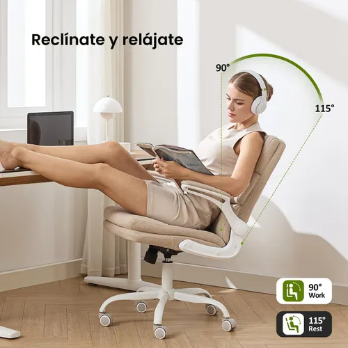 Miniatura 4 de amseatec Silla de Oficina Ajustable para Escritorio de Respaldo Medio Ejecutiva Cómoda de Tela Ergonómica con Soporte para la Espalda Silla de Beige