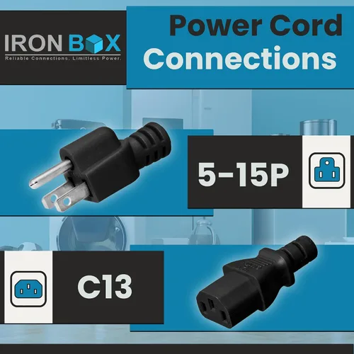 Miniatura 2 de IronBox Electric - Cable de alimentación de servicio pesado 5-15P a C13 - Cable de 3 clavijas 15A 125V 14/3 SJT para PC - Cable para computadora