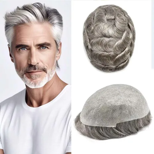 Miniatura 74 de FNY HAIR - Tupé para hombres, sistema de cabello humano, piel ultrafina, PU con bucle en V, prótesis de cabello natural para hombres, #1B05 1B# OFF