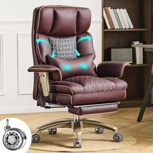 Miniatura 12 de Silla de oficina resistente con reposapiés de respaldo alto, silla de oficina de piel sintética con soporte lumbar ajustable, silla de escritorio