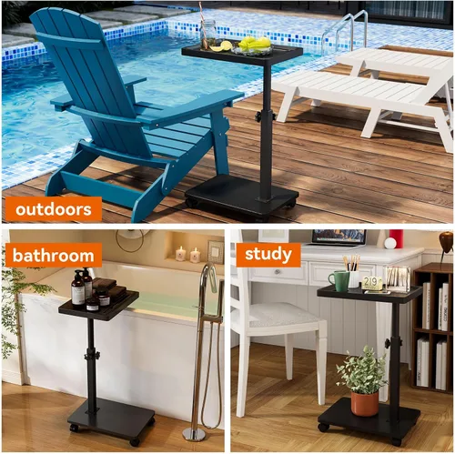 Miniatura 9 de IBUYKE Mesa auxiliar en forma de C ajustable en altura, mesa giratoria de 360° con ruedas, mesa auxiliar para espacios pequeños, sala de estar