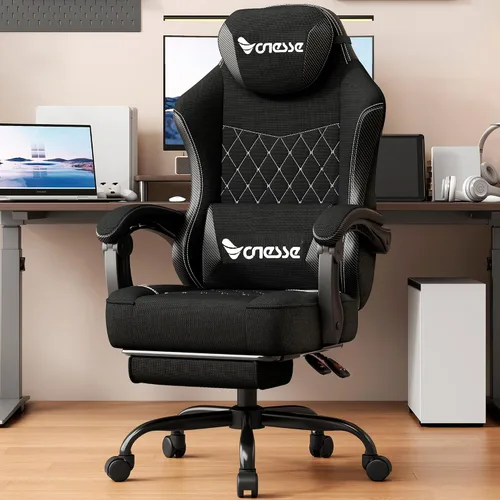Miniatura 9 de Silla de juegos Vonesse, silla de computadora de tela con amortiguador de resorte de bolsillo, silla de oficina con reposapiés y soporte lumbar
