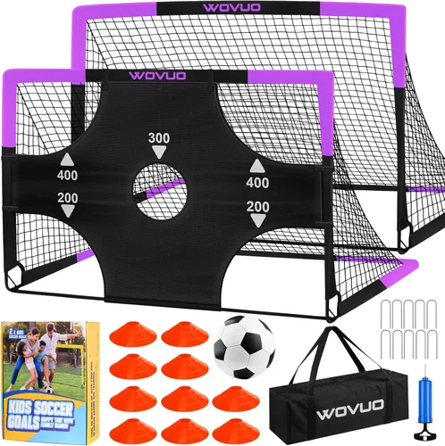 Kids Soccer Goals for Backyard Set of 2, 6x4 ft Portable Toddler Soccer Goal Training Equipment with Soccer Target, Ball, Cones, Soccer Net for Kids