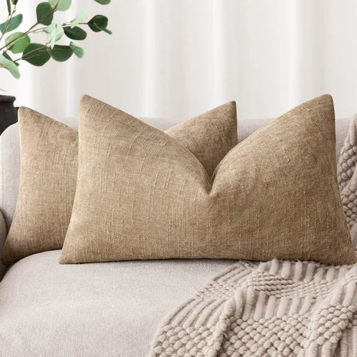 Miniatura 23 de Foindtower - Paquete de 2 fundas de almohada decorativas, cuadradas, cómodas, unicolor, suaves, lumbares, estilo rústico neutro, para sofá, sillón