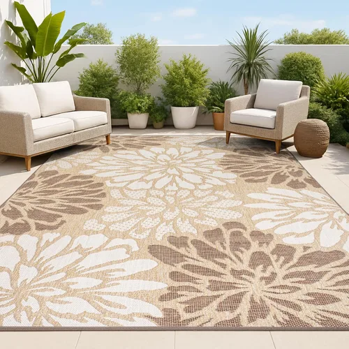 Miniatura 16 de JONATHAN Y Alfombra Corredor de Tejido Texturizado Floral para Interiores y Exteriores 2X8 Marrón/Crema, Zinnia Moderna para Patio Trasero, Patio
