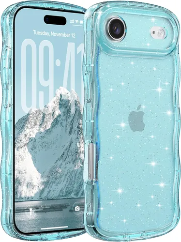 Miniatura 72 de FABSPARK Funda para iPhone 14 Pro Max, bonita funda colorida con láser, retro, exquisita, rizada, borde ondulado, protector estético de TPU suave