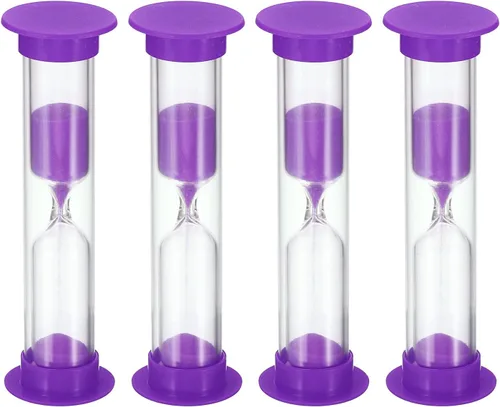 PATIKIL Temporizador de arena de 3 minutos, 4 piezas de reloj de arena pequeño con cubierta de plástico, vidrio de arena de cuenta regresiva para