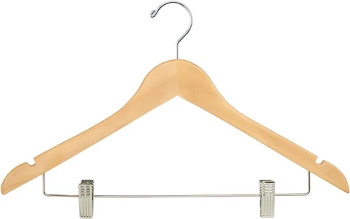 Miniatura 4 de Perchas de madera (paquete de 100) – Percha de madera Wishbone con gancho cromado, sin barra, 17 pulgadas, madera natural