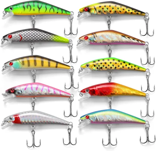Kit de señuelos de pesca, señuelo de minnow, cebo duro, cebos de manivela, wobbler de hundimiento, anzuelos agudos, señuelos de pesca de 2.7 in y