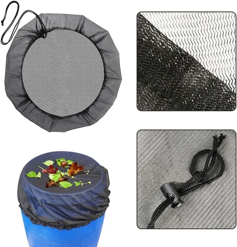 Miniatura 6 de Cubierta de malla para barriles de lluvia con cordón, protector de tanque de cubos de recolección de agua, cubierta de cubos de recolección de agua