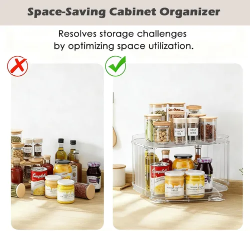 Miniatura 4 de Lazy Susan - Organizador para gabinete, despensa, encimera (2 niveles de 14 x 10 pulgadas, transparente, 1 paquete, rectangular)