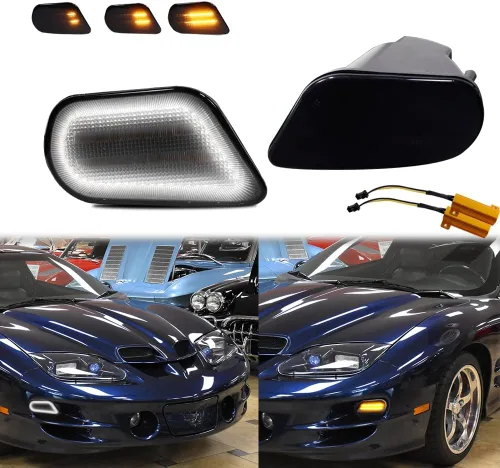 Miniatura 14 de Kit de luces laterales con lente transparente ámbar/roja LED compatible con Pontiac Firebird Trans Am 1998-2002, reemplaza las luces laterales OEM