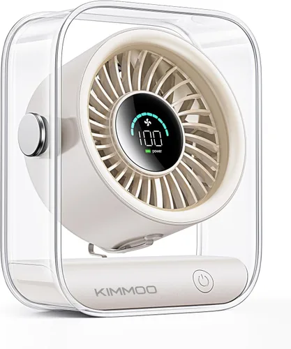 KIMMOO Ventilador de escritorio USB recargable, ventilador de mesa silencioso con flujo de aire turbo, 100 velocidades, pantalla digital, rotación