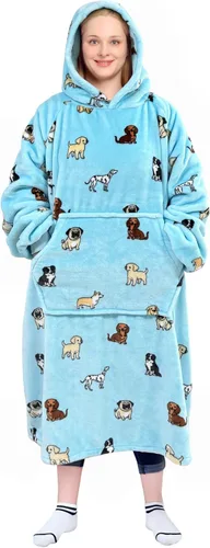 Miniatura 24 de Waitu - Sudadera tipo manta, para regalar a hombre o mujer, muy cálida y acogedora, gigantesca, con capucha, de gruesa franela, con mangas y un Negro