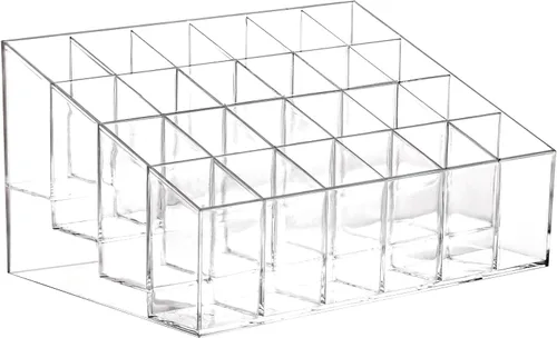 Tecbeauty Soporte para Lápiz Labial, 24 Ranuras Organizador de Lápiz Labial Transparente Acrílico Exhibidor de Almacenamiento de Brillo Labial,