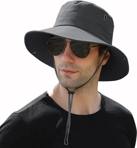Miniatura 8 de Muryobao Men Sun Hat Summer Wide Brim UPF 50+ UV Protection Bucket Cap Waterproof Foldable Boonie Hats for Safari Fishing